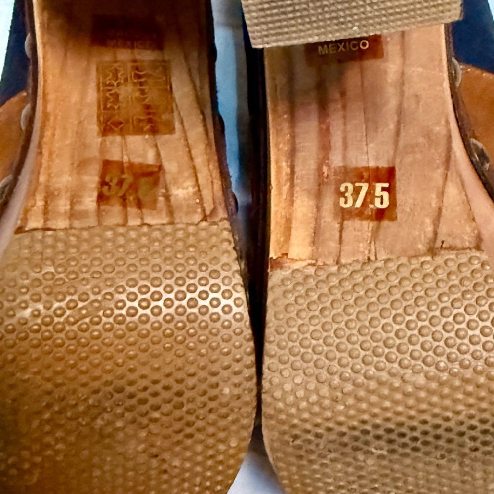Five Worlds striped Suede platform clogs W/chunky wooden heels made in Mexico - Picture 9 of 9